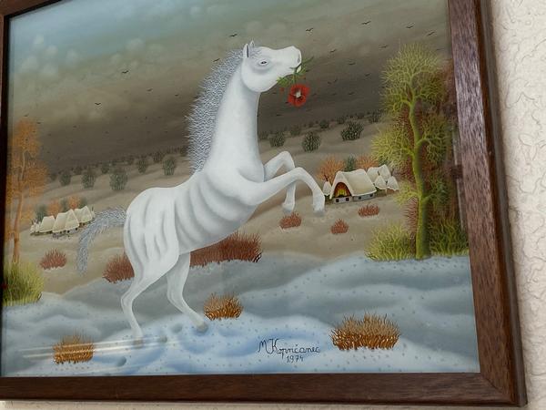 White Horse with Red Flower